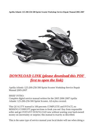 download APRILIA ATLANTIC 125 200 250 500 SPRINT Motorcycle able workshop manual