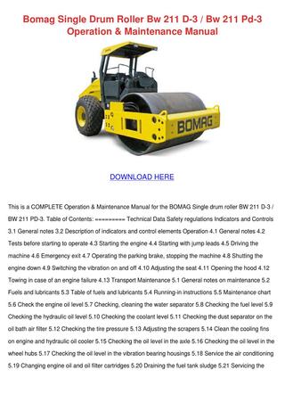 download BOMAG Single drum wheel drive vibratory roller BW 211 D 3 able workshop manual