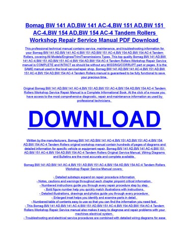 download Bomag Tandem Rollers BW 141 151 AD AC 4 BW 154 AD AC 4 workshop manual