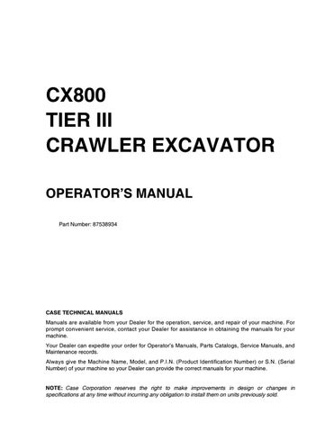 download Case CX800 Tier III Crawler Excavator s Instruction able workshop manual