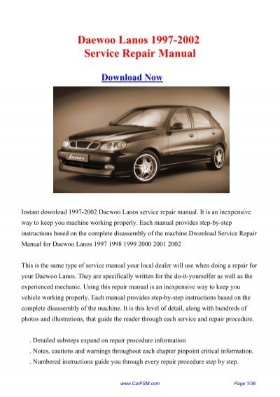 download Daewoo Lanos able workshop manual