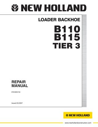 download Holland B110 B115 BACKHOE Loader able workshop manual