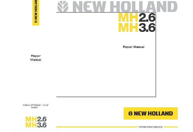 download Holland MH2.6 MH3.6 Excavator able workshop manual