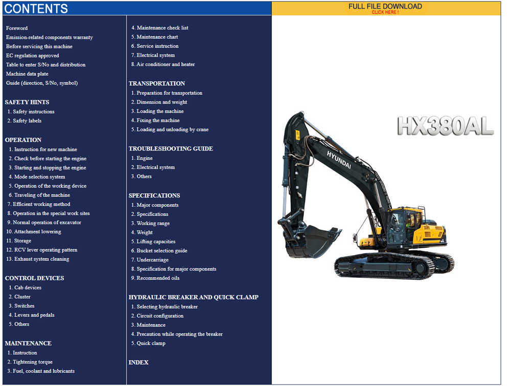 download Hyundai R110 7A Crawler Excavator able workshop manual