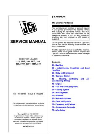 download JCB 225 225T 260 260T 280 300 300T 320T 330 Skid Steer Loader able workshop manual