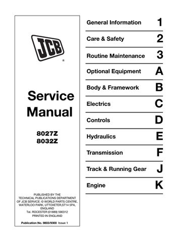 download JCB 8032Z Mini Excavator able workshop manual