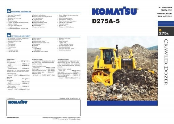 download KOMATSU D275A 5 BULLDOZER Operation able workshop manual