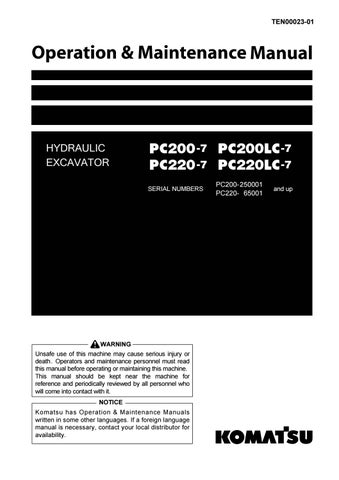 download KOMATSU PC200LC 7L PC220LC 7L Hydraulic Excavator Operation able workshop manual