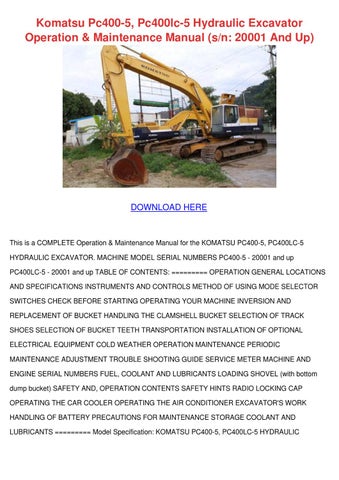 download KOMATSU PC400 5 PC400LC 5 Hydraulic Excavator Operation S N 1 up able workshop manual