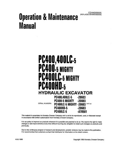 download KOMATSU PC400 5 PC400LC 5 Hydraulic Excavator Operation S N 1 up able workshop manual