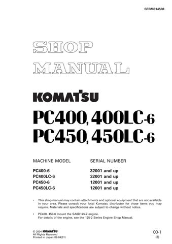 download KOMATSU PC400 5 PC400LC 5 Hydraulic Excavator Operation S N 1 up able workshop manual