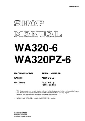 download KOMATSU WA320 6 WA320PZ 6 KA SPEC. Wheel Loader able workshop manual