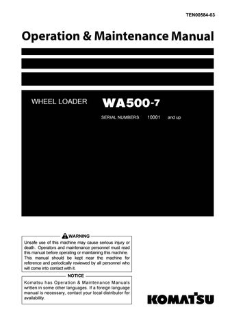 download KOMATSU WA500 1L Wheel Loader Operation able workshop manual