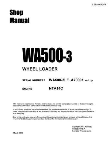 download KOMATSU WA500 1L Wheel Loader Operation able workshop manual