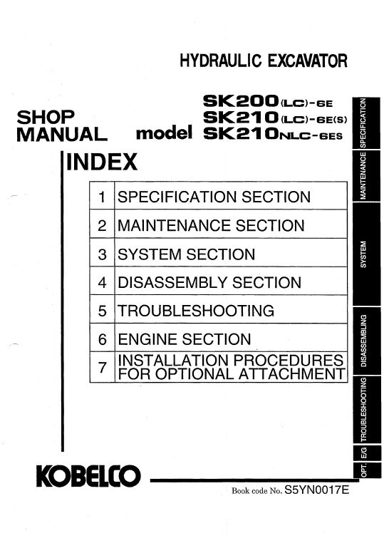 download Kobelco SK200 6E SK200LC 6E SK210 6E SK210LC 6E SK210NLC 6E Crawler Excavator workshop manual