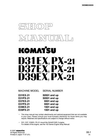 download Komatsu D31EX 21 D31PX 21 D37EX 21 D37PX 21 D39EX 21 D39PX 21 Bulldozer Operation  2 able workshop manual