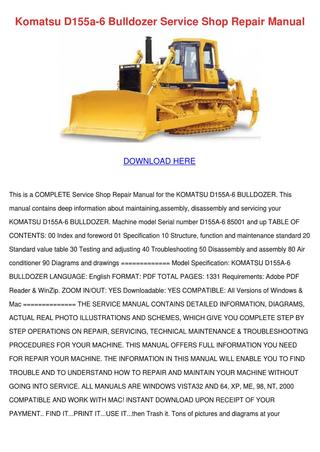 download Komatsu D60A 7 Bulldozer able workshop manual