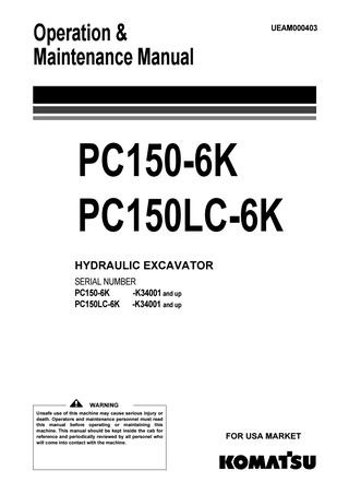 download Komatsu PC150 3 PC150LC 3 Hydraulic Excavator able workshop manual