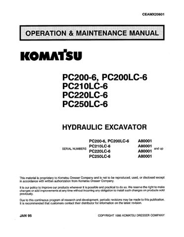 download Komatsu PC200 6 PC200LC 6 PC210LC 6 PC220LC 6 PC250LC 6 Hydraulic Excavator able workshop manual