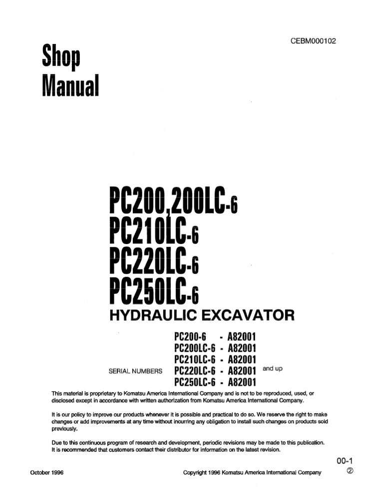 download Komatsu PC200 6 PC200LC 6 PC210LC 6 PC220LC 6 PC250LC 6 Hydraulic Excavator able workshop manual