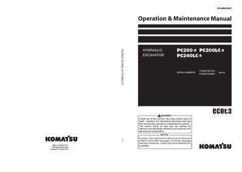 download Komatsu PC200 8 manuals.  operation manuals able workshop manual