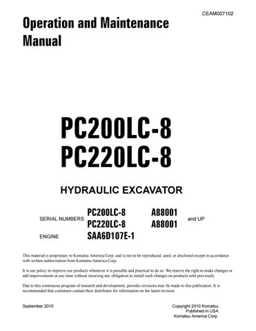 download Komatsu PC200 8 manuals.  operation manuals able workshop manual