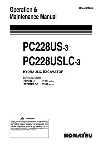 download Komatsu PC228US 3 PC228USLC 3 Hydraulic Excavator able workshop manual