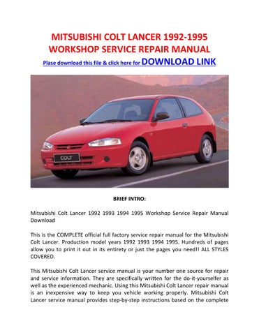 download Mitsubishi Colt Lancer able workshop manual