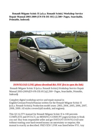 download Renault Scenic aka Megane Scenic able workshop manual