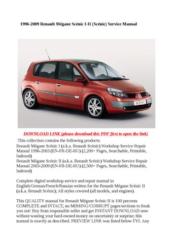 download Renault Scenic aka Megane Scenic able workshop manual