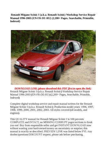 download Renault Scenic aka Megane Scenic able workshop manual