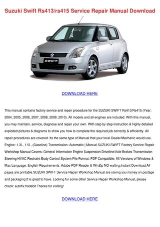 download Suzuki Swift New RS415 able workshop manual