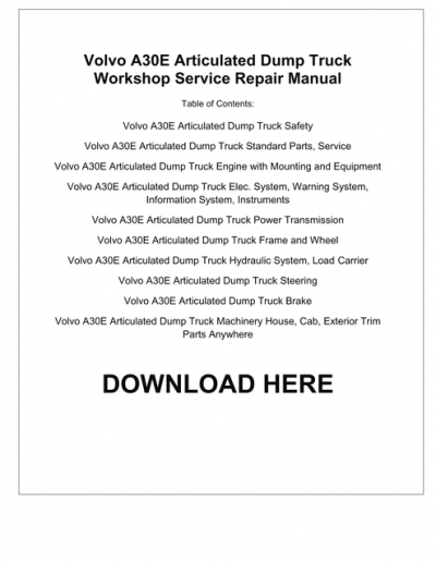 download Volvo A30E Articulated Dump Truck able workshop manual